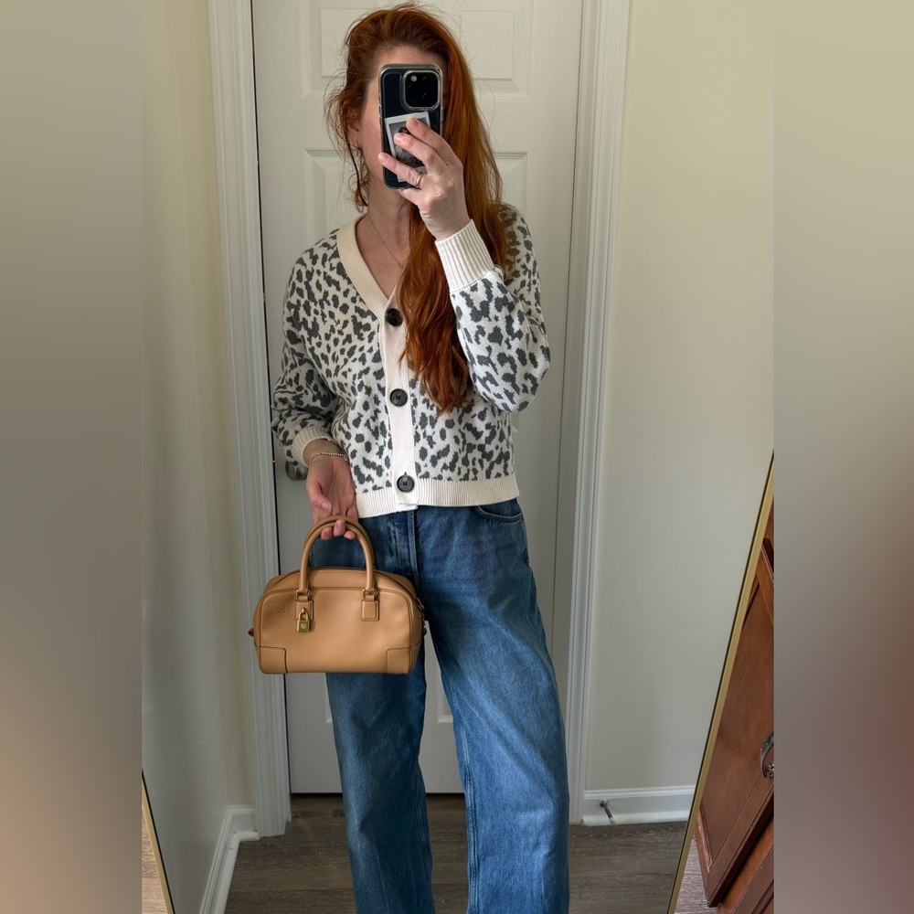 LOFT 100% cotton Leopard Print Cardigan Sweater size Sc